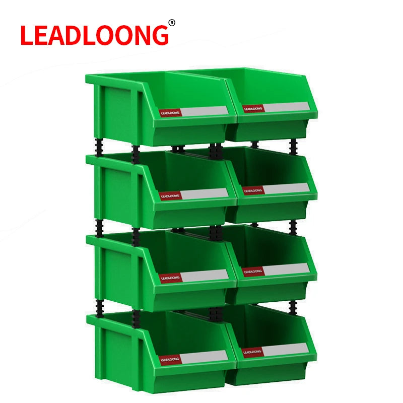 LEADLOONG X1 8pcs 180*120*80MM/7X4.7*3.1inch Garage Storage Box Plastic Stackable Storage Bins Parts Storage Organizer