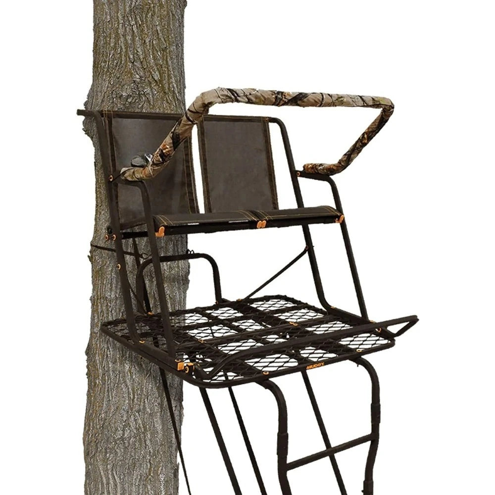 2-Person Ladder Tree Stand 17' Tall for Deer Hunting, Black with Safety Harness