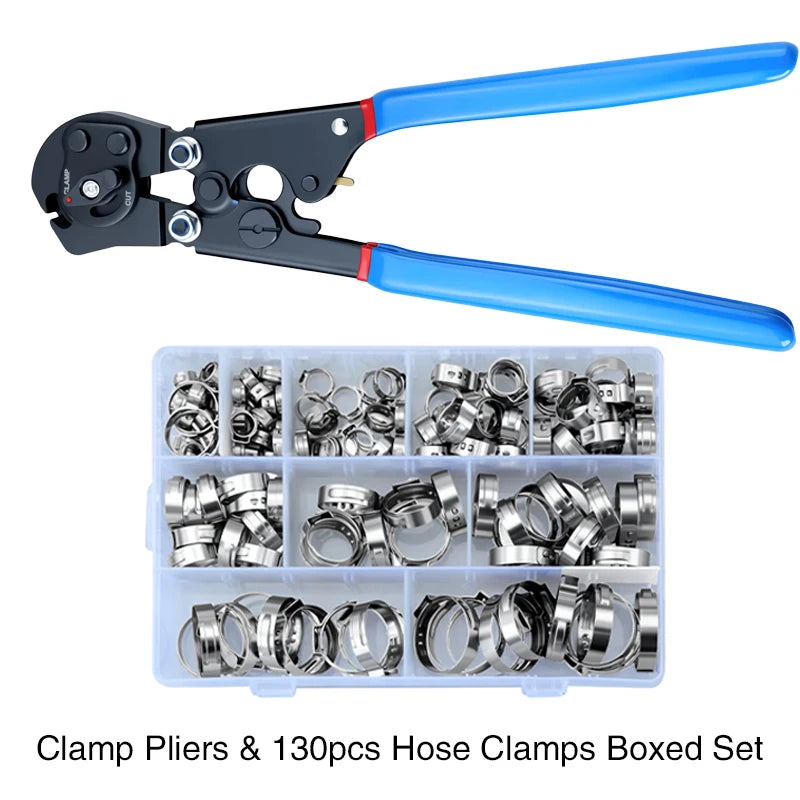 Automotive Ratchet CV Joint Clamp Pliers Air Water Hose Fixing Tool with Ratcheting Design for Crimping Stainless & 130pcs clamp