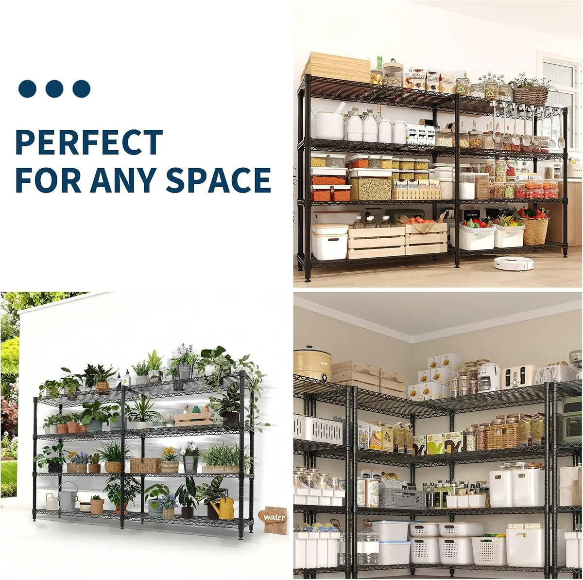 4-Tier Heavy Duty Metal Storage Shelving Unit, 70.8"W X 15.8"D X 59.5"H – Adjustable Wire Shelves, Convertible L-Shaped Rack for Kitchen, Pantry, Garage & Commercial Use