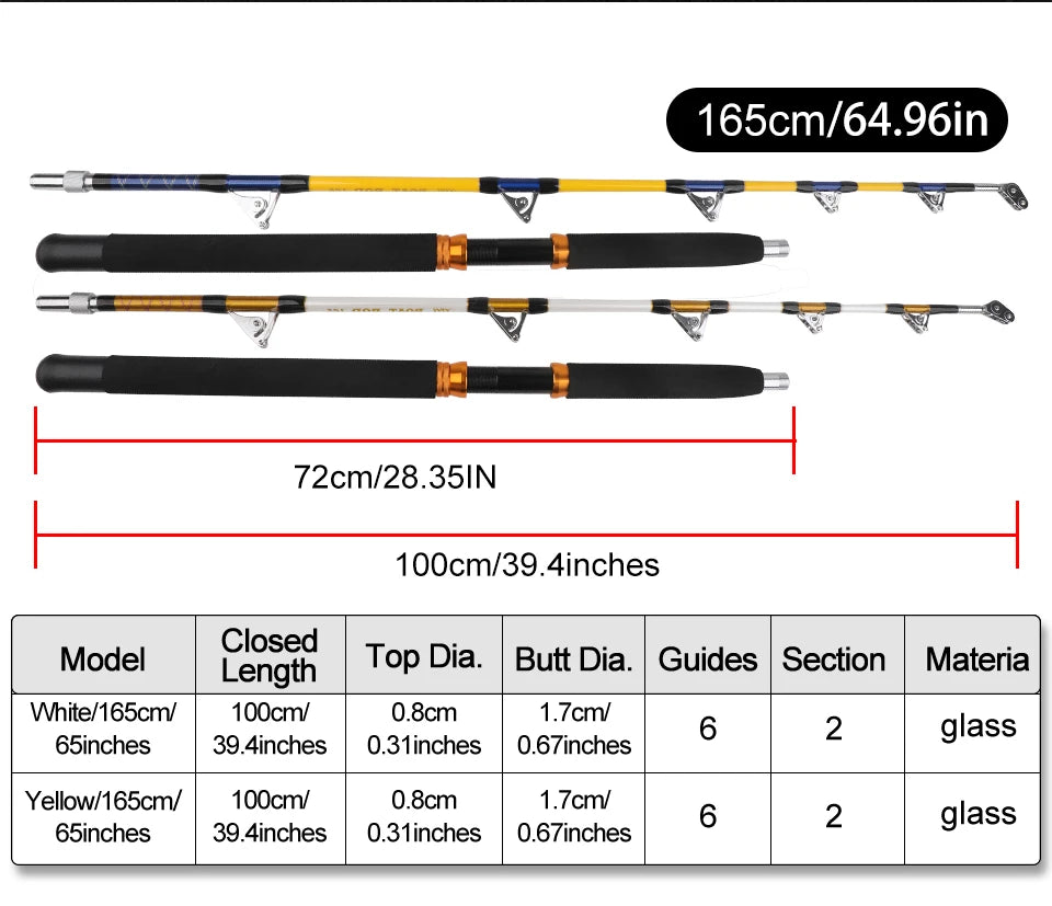 2 Sections Trolling Rod Saltwater Slowing Jigging Offshore Fishing Rod Boat Fishing Pole 180CM/165cm