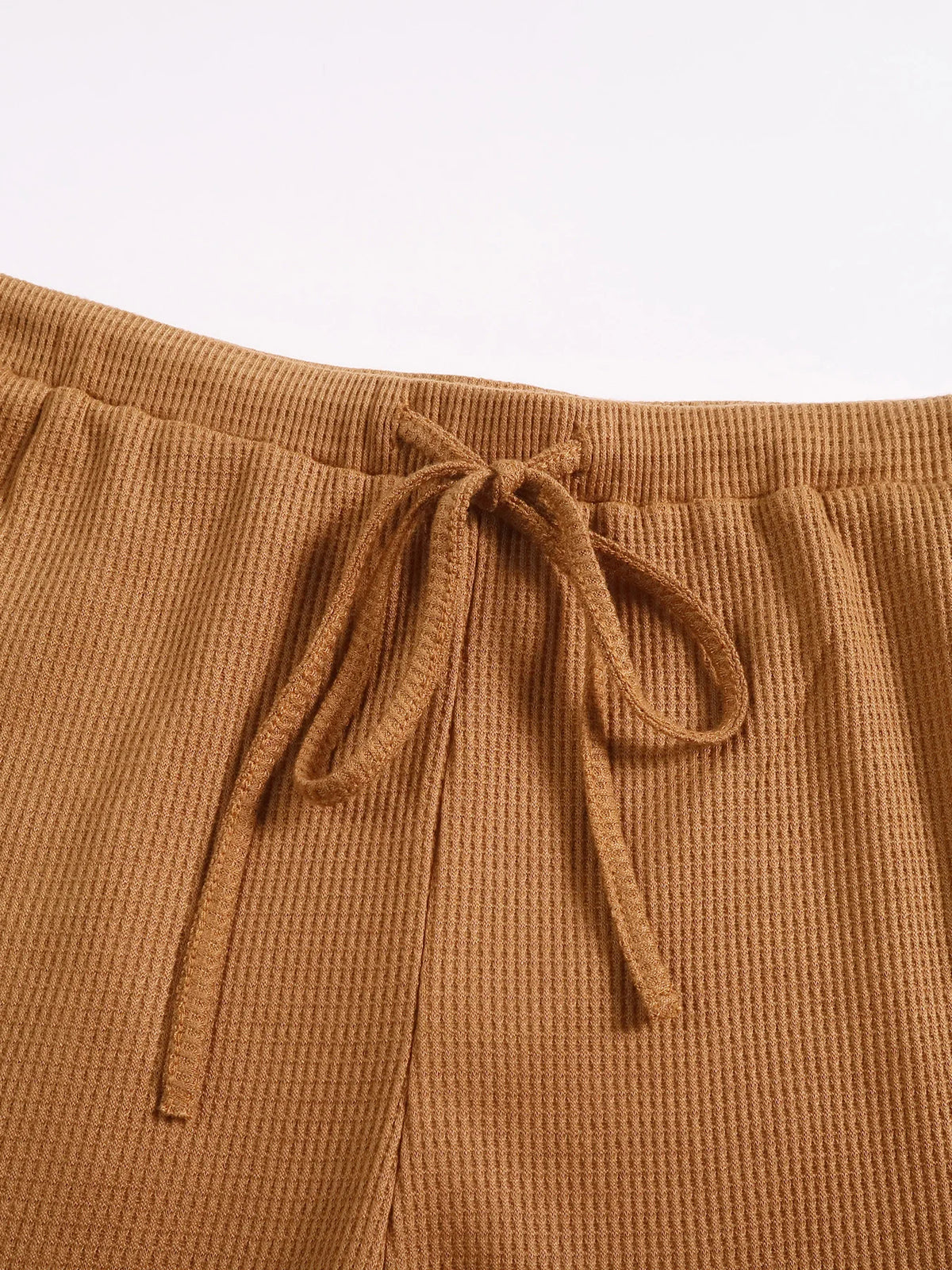 Women Ribbed Knit Co‑ord Set V‑Neck Crop Vest & Drawstring Wide Leg Pants Casual Two‑Piece Outfit