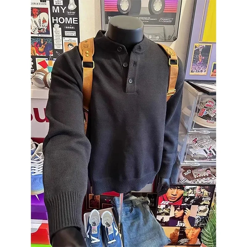 American Retro Neck Sweater Autumn and Winter Mature and Steady Men's Sweater Lazy Style Inner Bottom