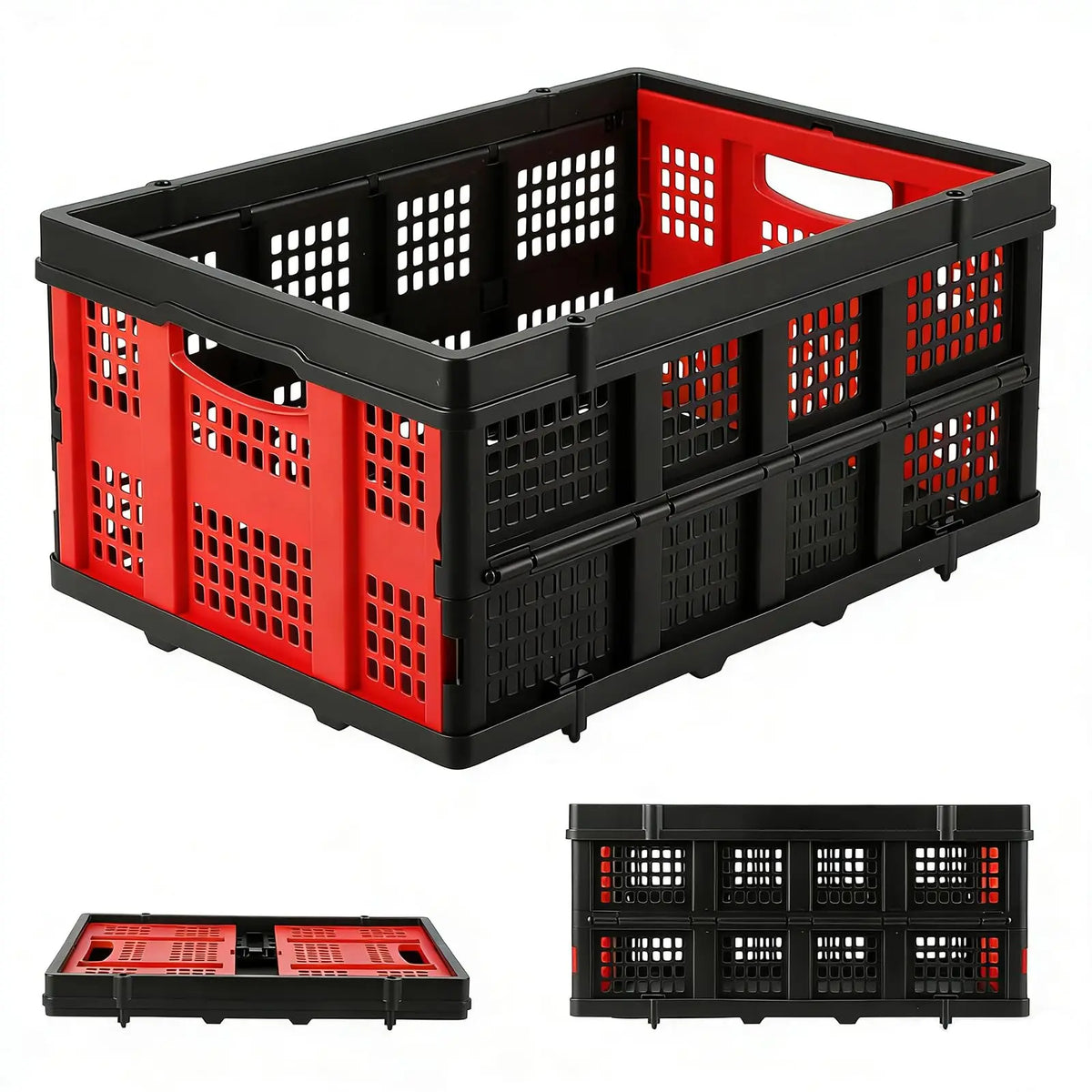 55L Collapsible Plastic Storage Crate, Heavy Duty Stackable Folding Milk Crate With Handles For Car Grocery Moving Camping Garage