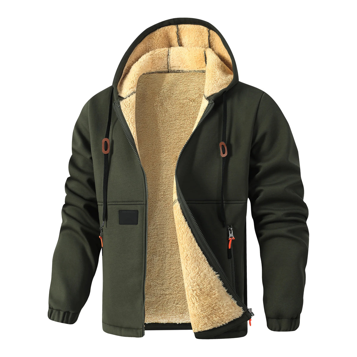 Men Fleece Lined Hooded Sweatshirt Thick Sherpa Lined Zip Up Hoodie Hiking Jacket Zipper Pockets Winter Thermal Casual Outerwear