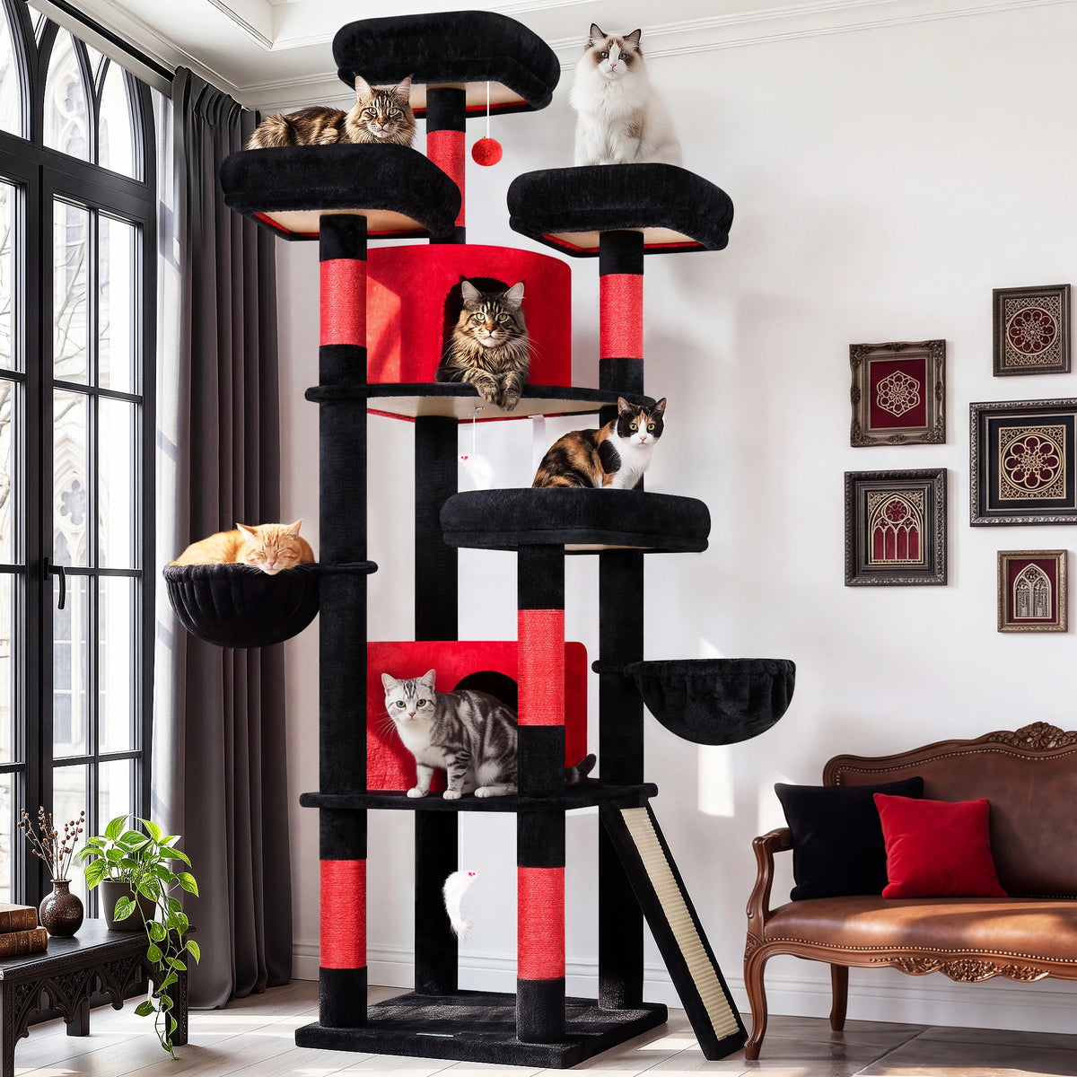 Globlazer Large Cat Tree for Large Cats Multi-Level Big Cat Condo with Sisal Scratching Posts Hammocks