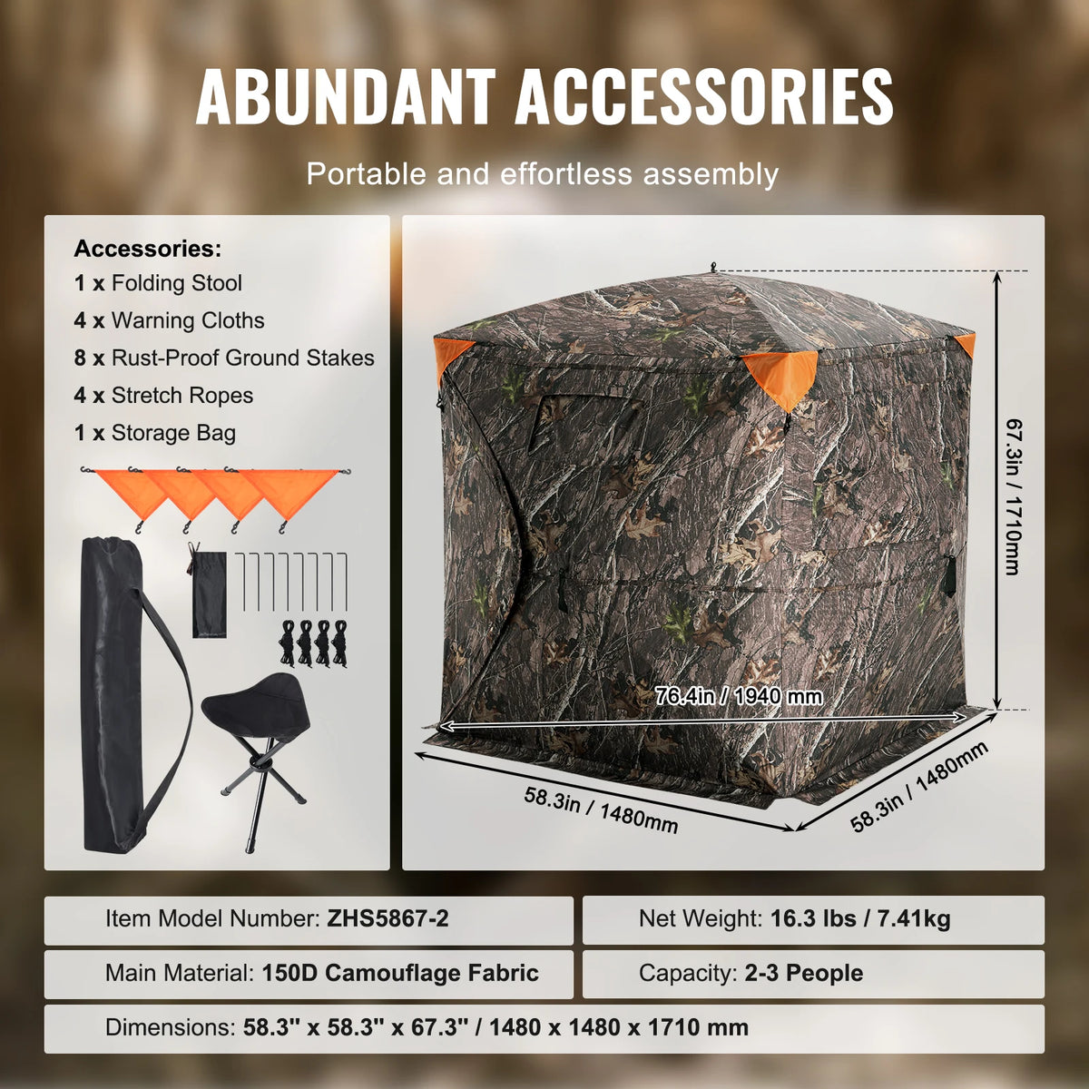 SucceBuy Hunting Blind 270° See Through Ground Blind 1-2 Person for Hunting See Through Mesh for Turkey and Deer Hunting