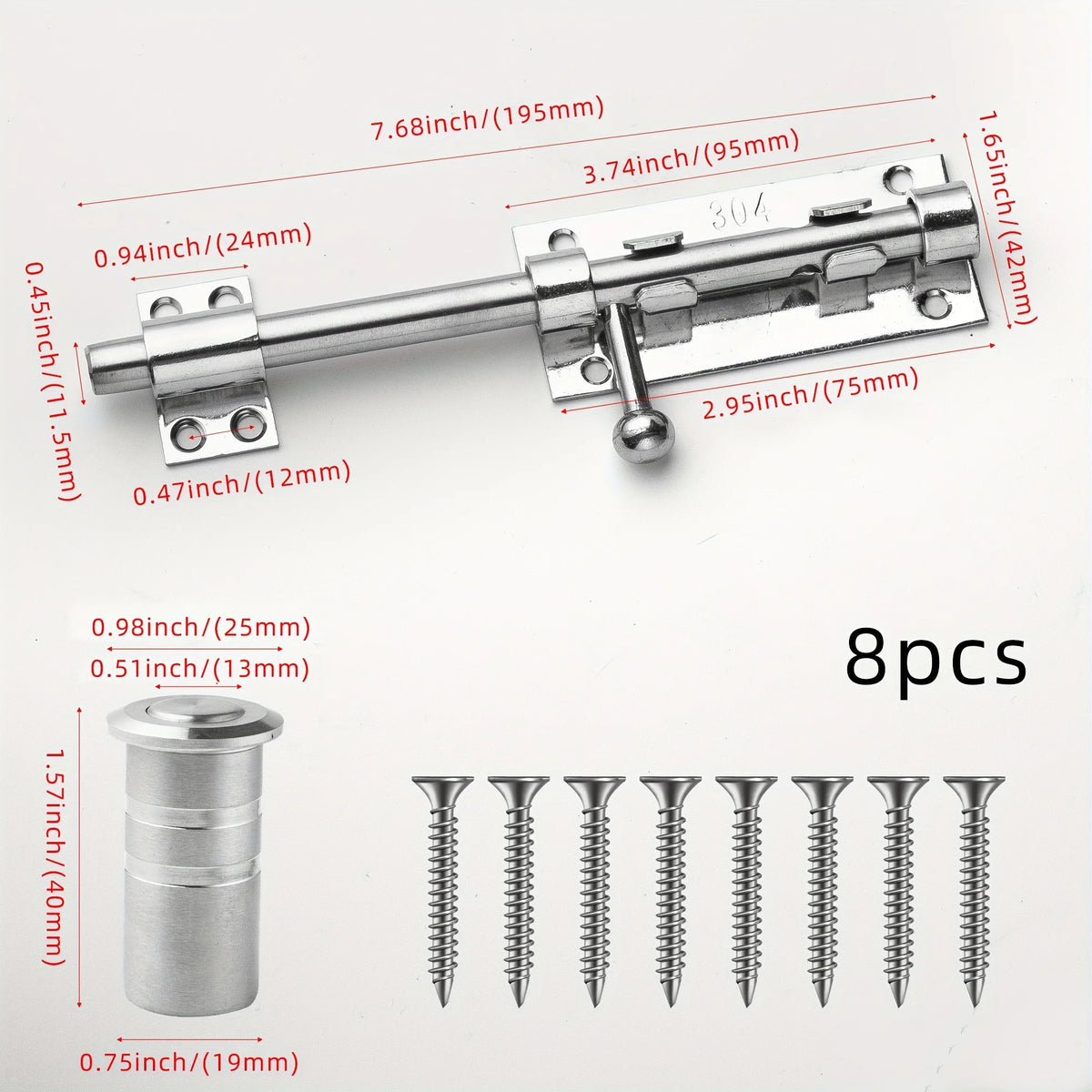 Sliding Bolt Latch Hardware:Cylindrical Bolt Latch,Heavy Solid 304 Stainless Steel,Black Surface,Applicable Outdoor Latches