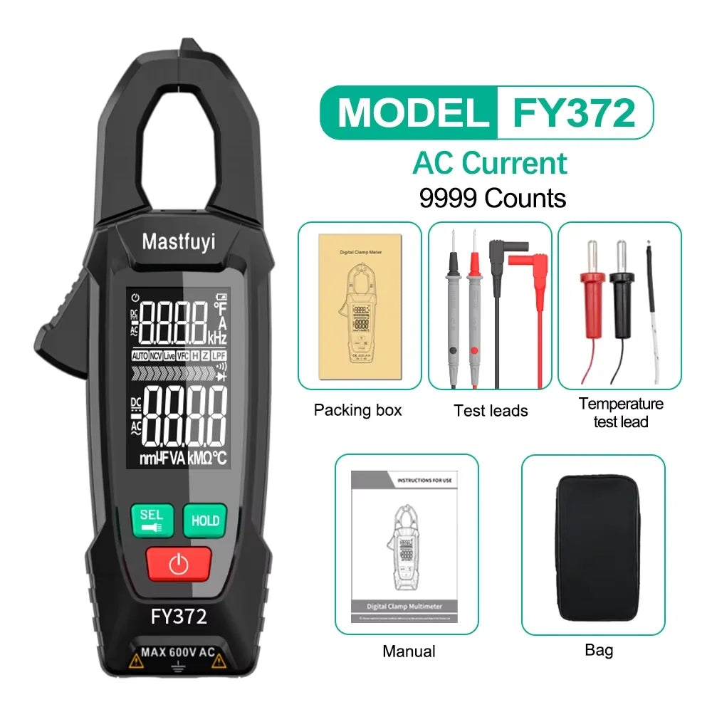 MASTFUYI AC Current Clamp Meter Digital 10000 Count Multimeter Ammeter Voltage Tester Car Amplifier Hz Capacitance NCV Ohm Tool