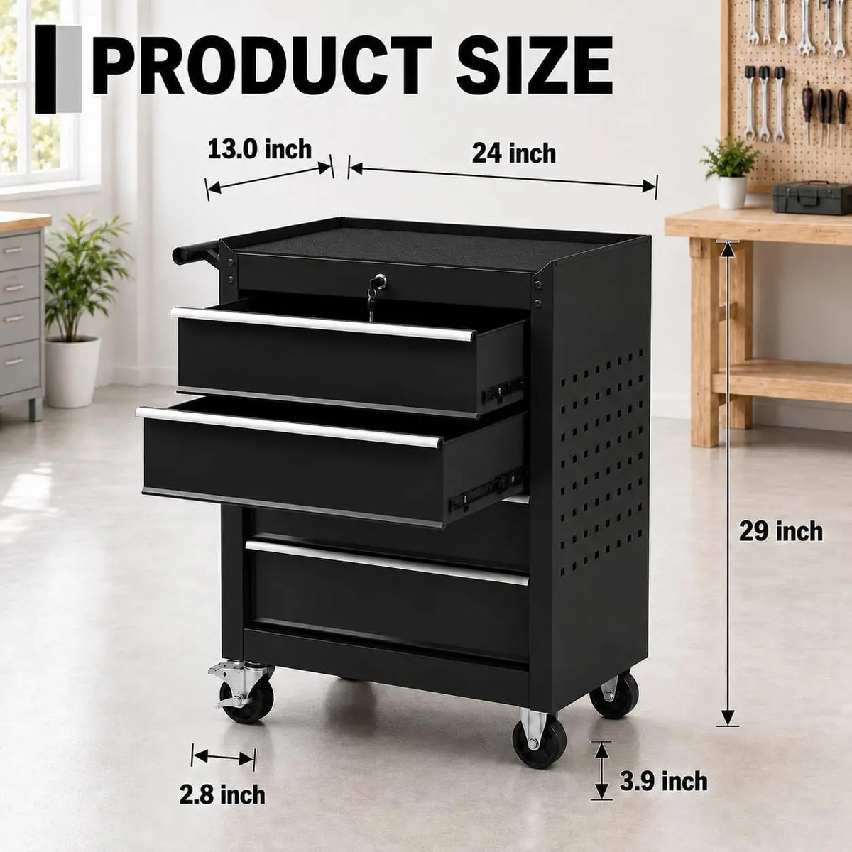 Tacleekii 24 in Rolling Tool Chest with Wheels 4-Drawer Lockable Tool Box Storage Cabinet - Locking System Drawer Liners Mobile Tool Cart for Garage Workshop