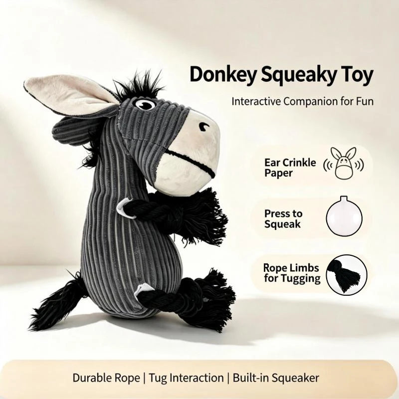 Dogs Cartoon Donkey Plush Toy Indestructible Safe Small Dog Animal Rope Toys With Squeaker Pet Tooth Chew Puppy Toys Resistant
