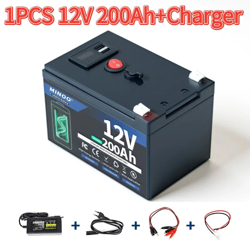 LiFePO4 12V 300AH 12V 200AH Battery Free Charger 12V Lithium Battery Built-In 300A BMS 6000+ Cycle For Solar RV Marine Energy