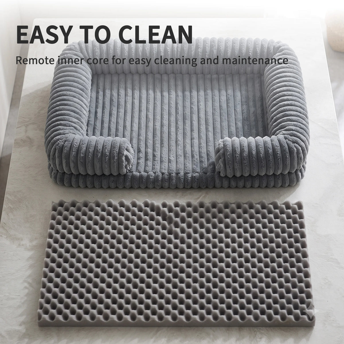 Striped Bolster Dog Bed, Rectangle Soft Calming Pet Bed with Raised Sides, Cozy Fluffy Dog Sleeping Bed for Medium Large Dogs