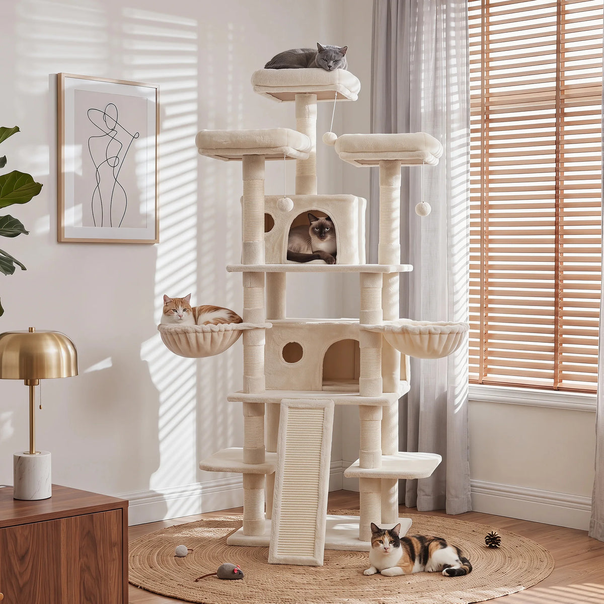 FOOWIN 173cm 68in Large Multi Level Cat Tree Tower Indoor Activity Center 2 Condos 3 Plush Perches Scratching Post Kitten Pet