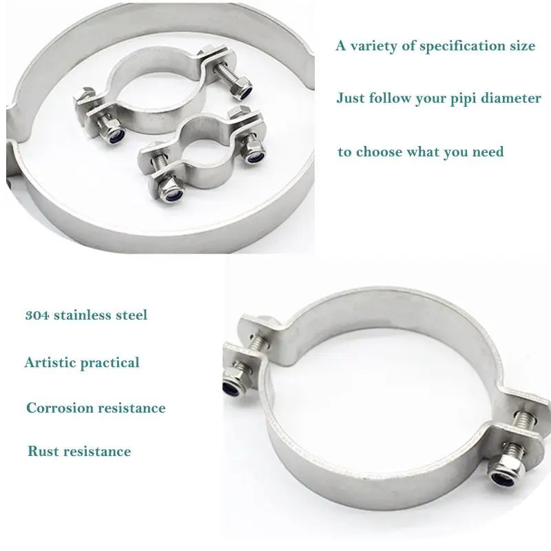 2pcs 304 Stainless Steel Thickened Flat Pipe Support Clamp Pipe Bracket Clamp Heavy Duty Rigid Split Ring Hanger 12-133mm 파이프클램프
