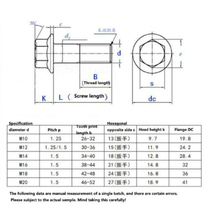 M10 M12 M14 M16 Grade 10.9 Color Zinc Plated Fine Thread Hexagonal Flange Bolts Hex Head Screws Full Thread/Partial Thread