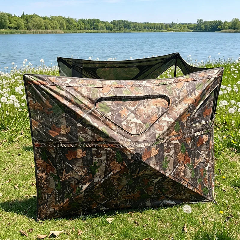 Portable 3 Panel Hunting Blind See Through Camouflage Tent Lightweight Fold for Deer Hunting Bird Watching
