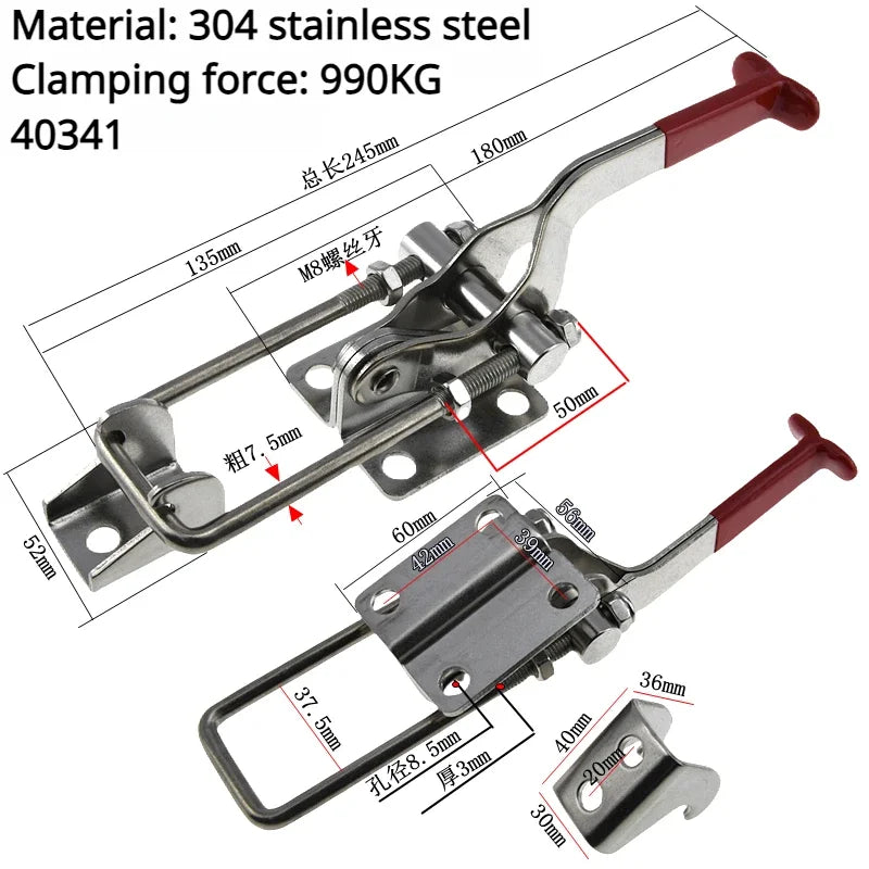 304 Stainless Steel / Iron galvanized Quick Fixture Adjustable Buckle Lock Clamp Box Buckle Horizontal Fixture Door Bolt Clamp