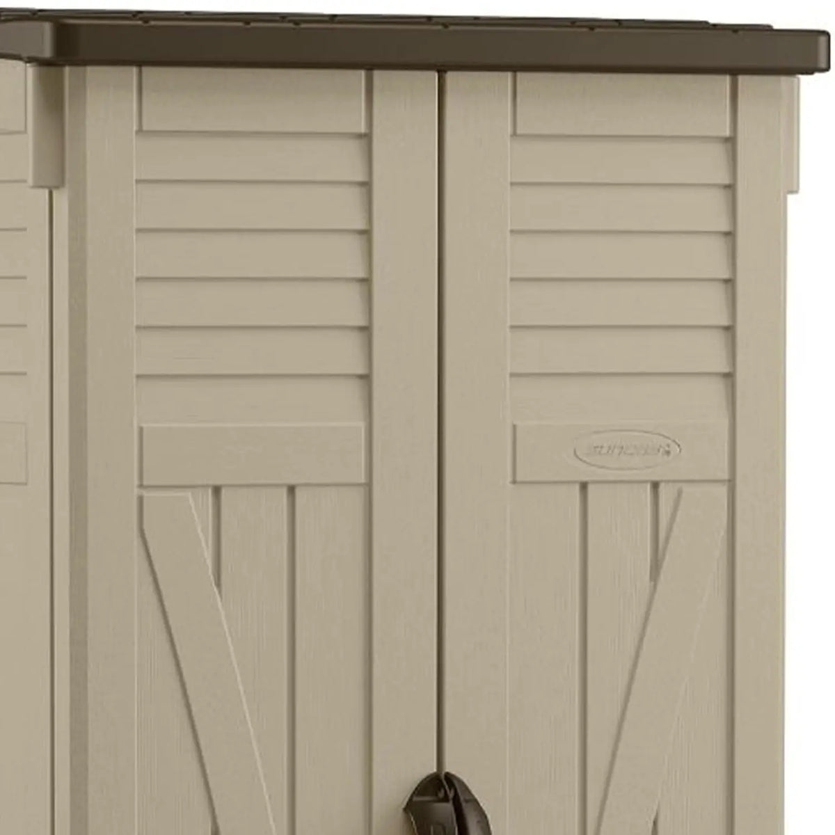 Vertical Shed, Compact Outdoor Storage System, 22 Cu. Ft. Capacity, Sand & Mustang - Lockable Multi-Wall Resin, Custom