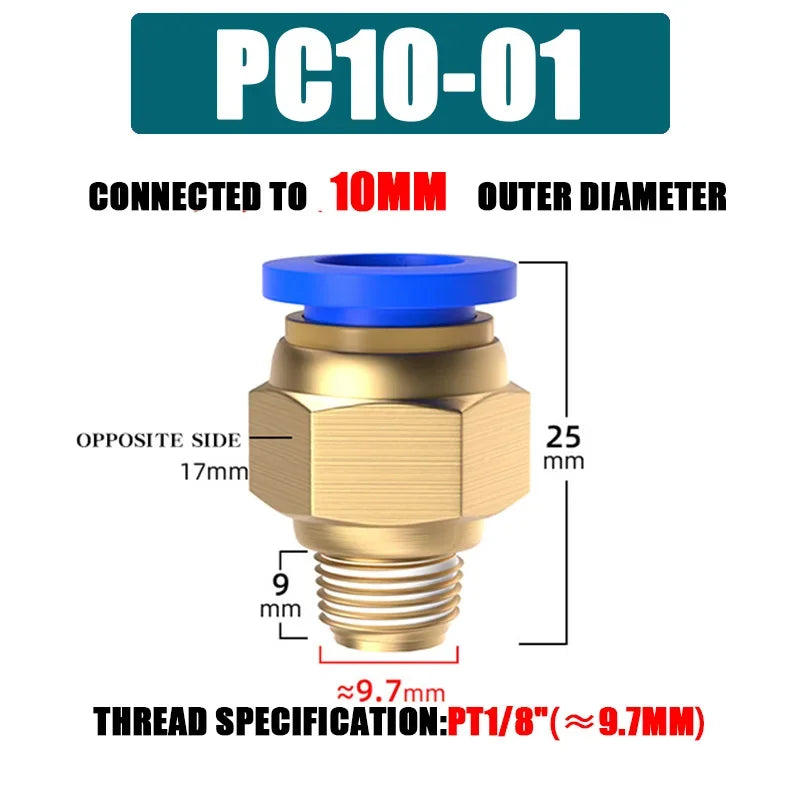 10/50PCS PC Pneumatic Quick Connector 4-12mm Push In Fitting for 1/8" 1/4" 3/8" 1/2" BSPT Thread Air Hose & Tube,Industrial Use