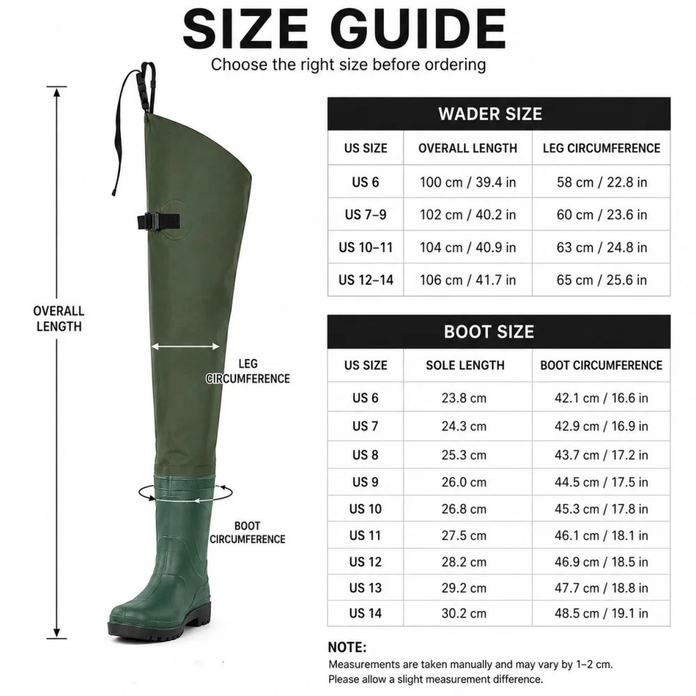Fishing Hip Waders Wading Trousers Wading Hip Boots Lightweight River Boot Watertight Water Pants for Hunting Gardening Size 6-14