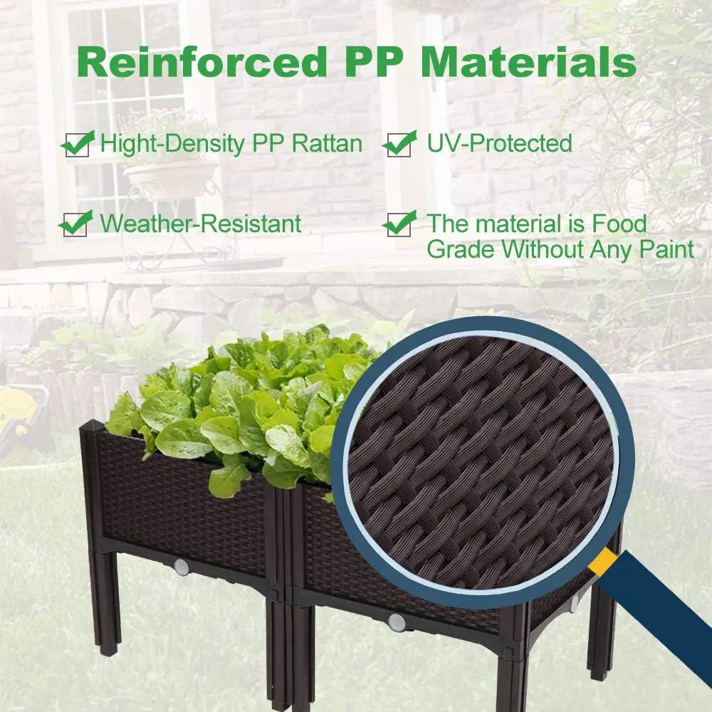 Elevated Raised Garden Bed, Splicable Plastic Planter Box with Drainage Holes, Outdoor Raised Growing Container for Flowers, Vegetables and Herbs, Great for Balcony, Patio and Backyard Garden