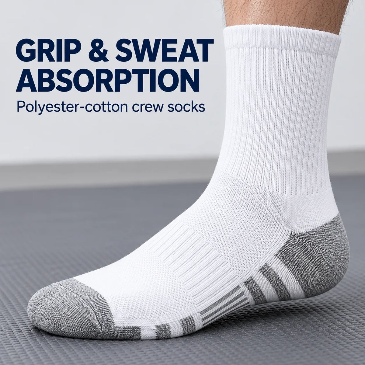 3 Pairs White Crew Socks Polyester-Cotton Single-Needle Knit with Gray Heel and Toe for Men Women Casual Wear Best Choice 2026
