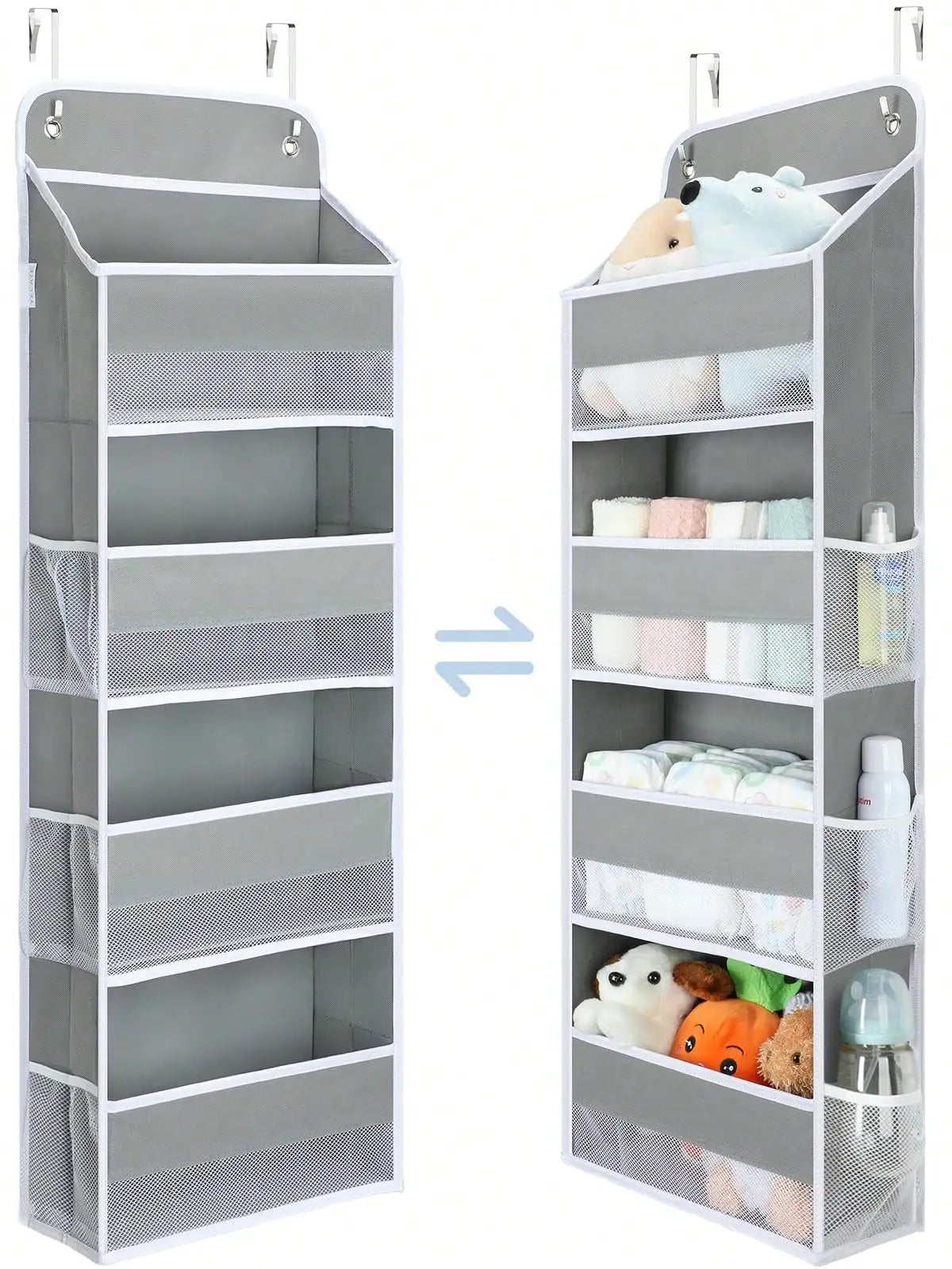 Over The Door Organizer, 35.2lbs Load Stuffed Animal Storage Hanging, Swing-Proof Bathroom Organizers And Storage With 4 Bins 6 Side Pockets For