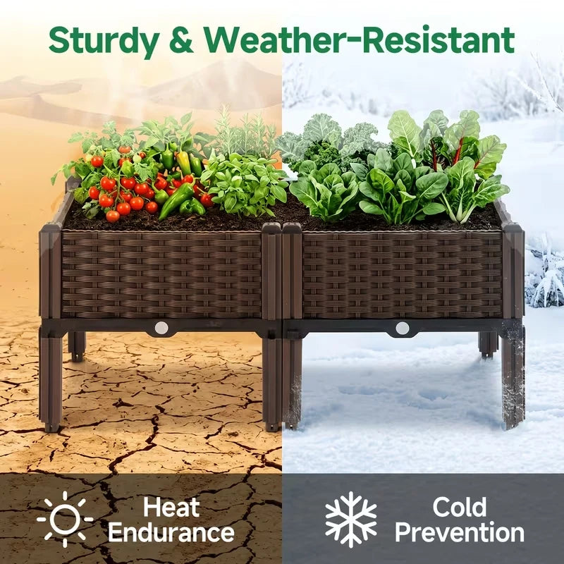 Elevated Raised Garden Bed, Splicable Plastic Planter Box with Drainage Holes, Outdoor Raised Growing Container for Flowers, Vegetables and Herbs, Great for Balcony, Patio and Backyard Garden