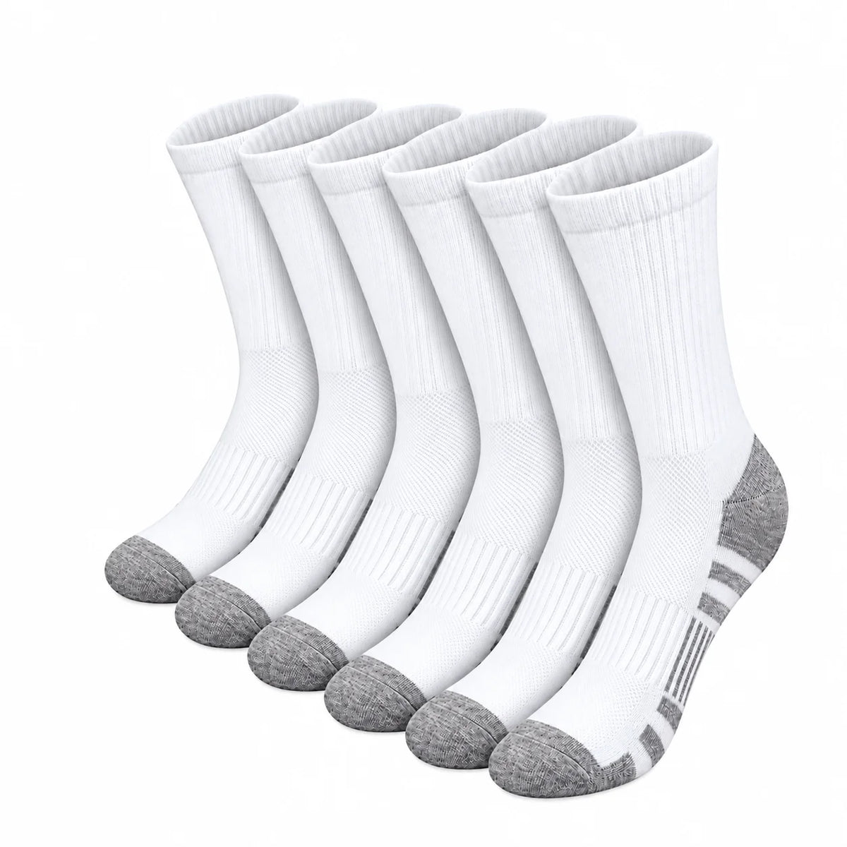 3 Pairs White Crew Socks Polyester-Cotton Single-Needle Knit with Gray Heel and Toe for Men Women Casual Wear Best Choice 2026