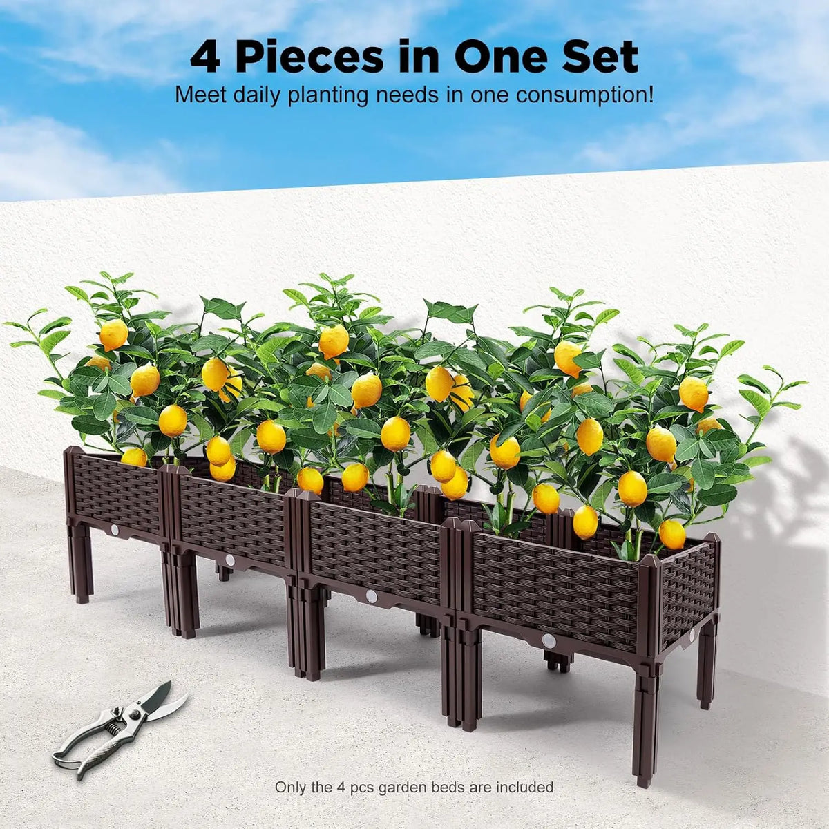 Elevated Raised Garden Bed, Splicable Plastic Planter Box with Drainage Holes, Outdoor Raised Growing Container for Flowers, Vegetables and Herbs, Great for Balcony, Patio and Backyard Garden