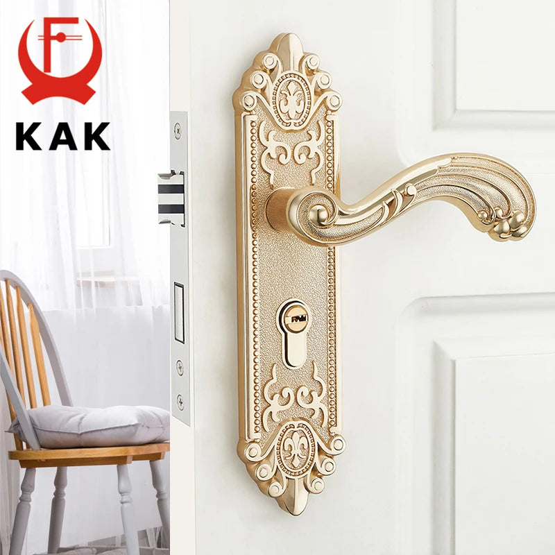 European Style Mute Room Door Lock Handle Fashion Interior Door Knobs Lock Luxurious Anti-Theft Gate Lock Furniture Hardware