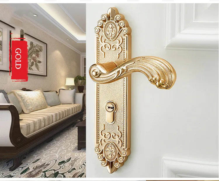 European Style Mute Room Door Lock Handle Fashion Interior Door Knobs Lock Luxurious Anti-Theft Gate Lock Furniture Hardware