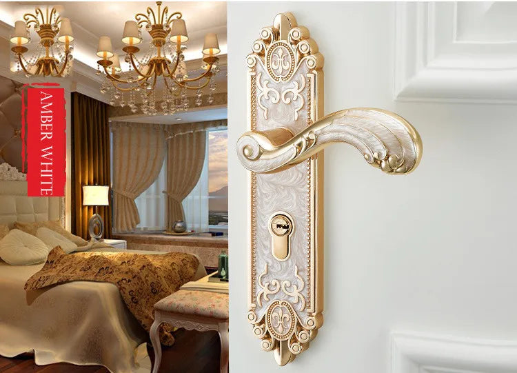 European Style Mute Room Door Lock Handle Fashion Interior Door Knobs Lock Luxurious Anti-Theft Gate Lock Furniture Hardware
