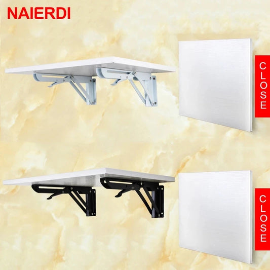 NAIERDI 2PCS Folding Angle Bracket 8-20 Inch Triangle Shelf Heavy Support Adjustable Wall Mounted Bench Table Furniture Hardware