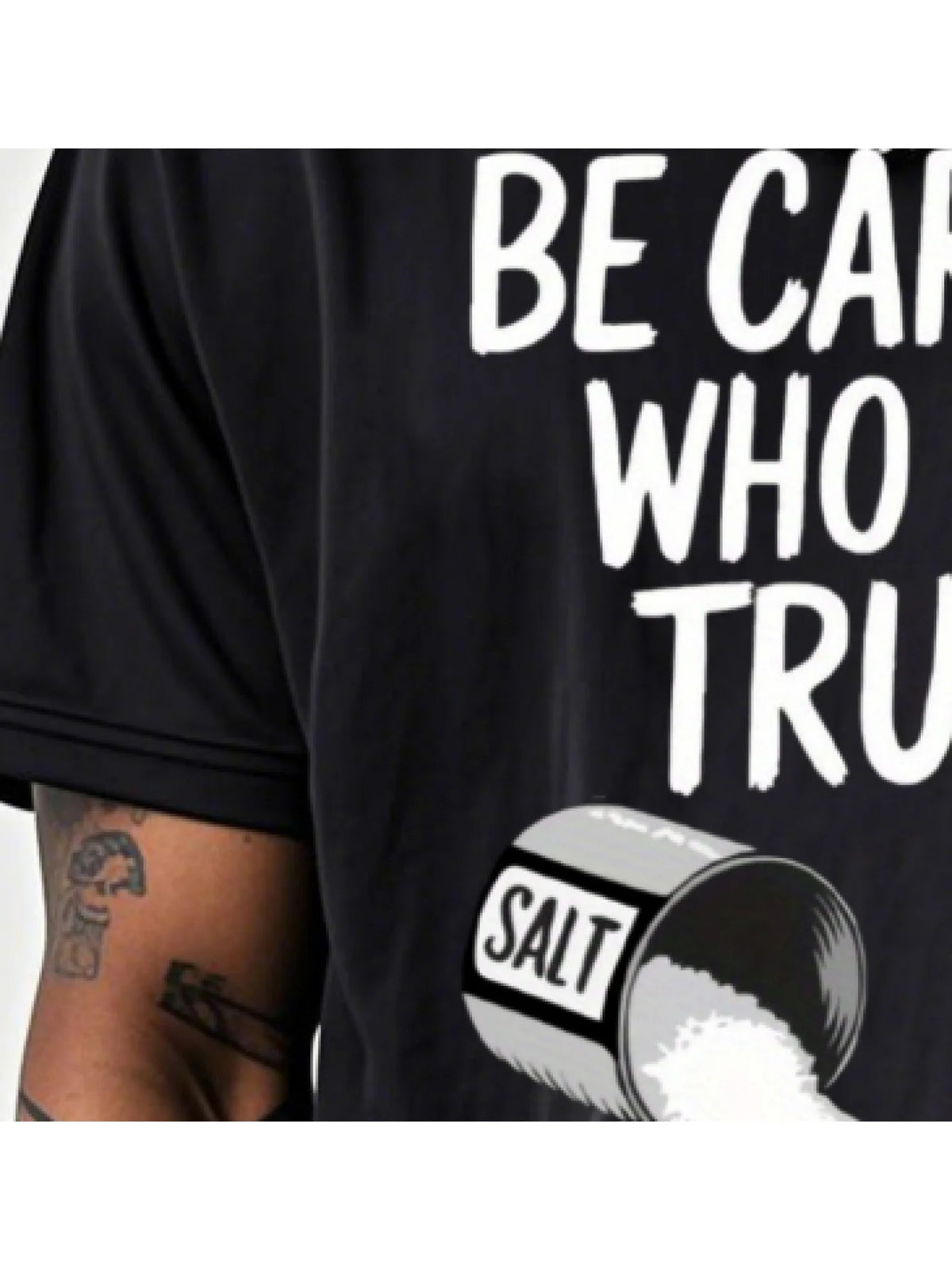Men'S Fun Fitness T-Shirt with Salt and Sugar Trust Pattern | Black Crew Neck Short Sleeve, Breathable, Slight Stretch, Geometric Pattern, Humorous Salt Theme Design, Ideal for Summer