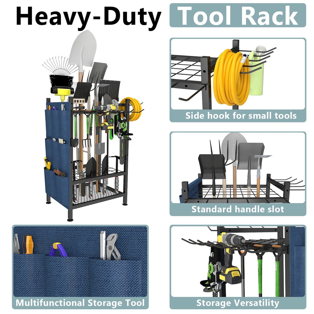 Garden Tool Organizer, YardTool Tower Rack For Garage Organization And Storage, Holds Long-Handled Tools/Rakes/Brooms, Heavy Duty SteelGarden Tool Stand For Shed