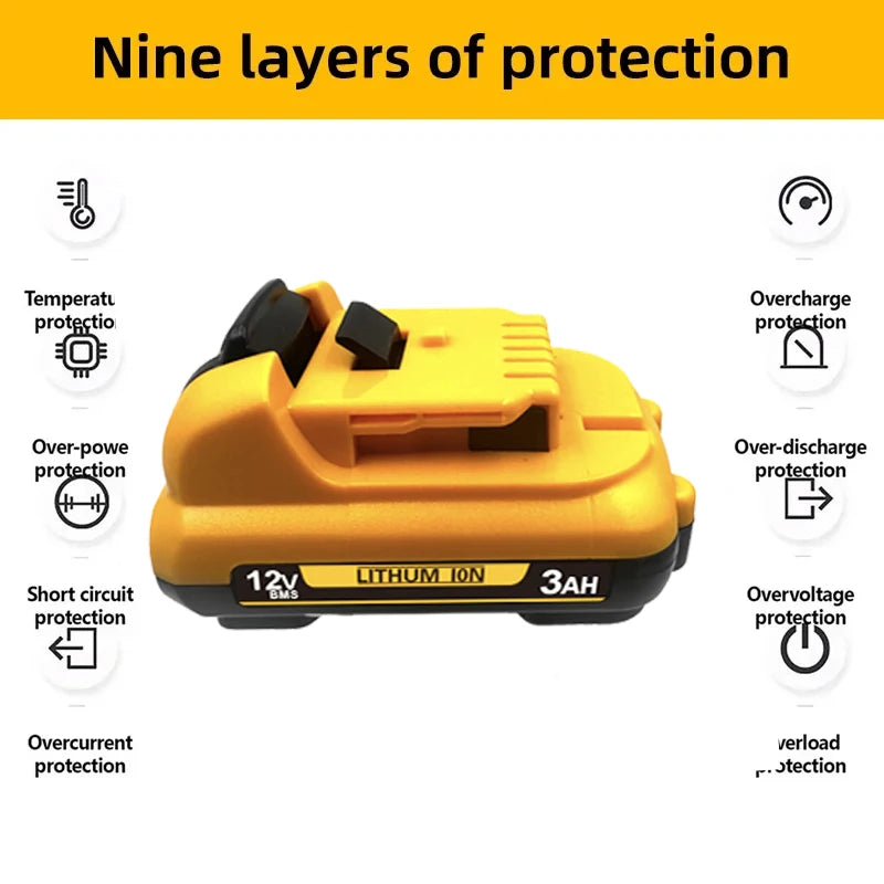 1-4Pack 12V Replacement For DEWALT DCB120 Lithium-ion Batteries 12V 3.0-6.0Ah Battery DCB123 DCB125 DCD710  Power Tools Battery