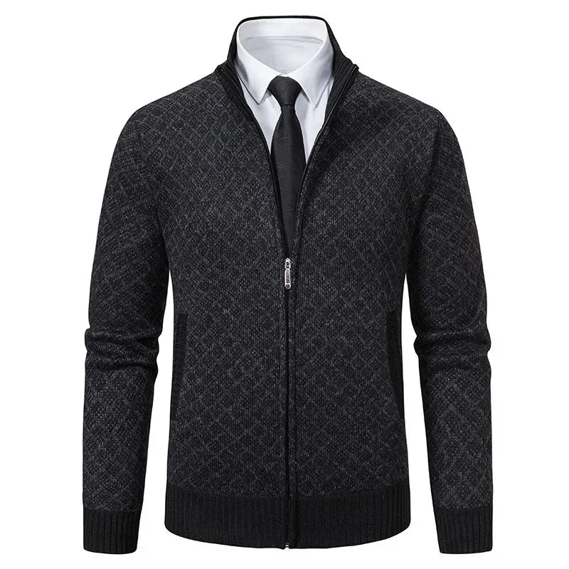 2026 Men's Casual High Collar Long Sleeve Knitted Top with Velvet Warmth for Autumn and Winter Fashion Multi Functional Jacket
