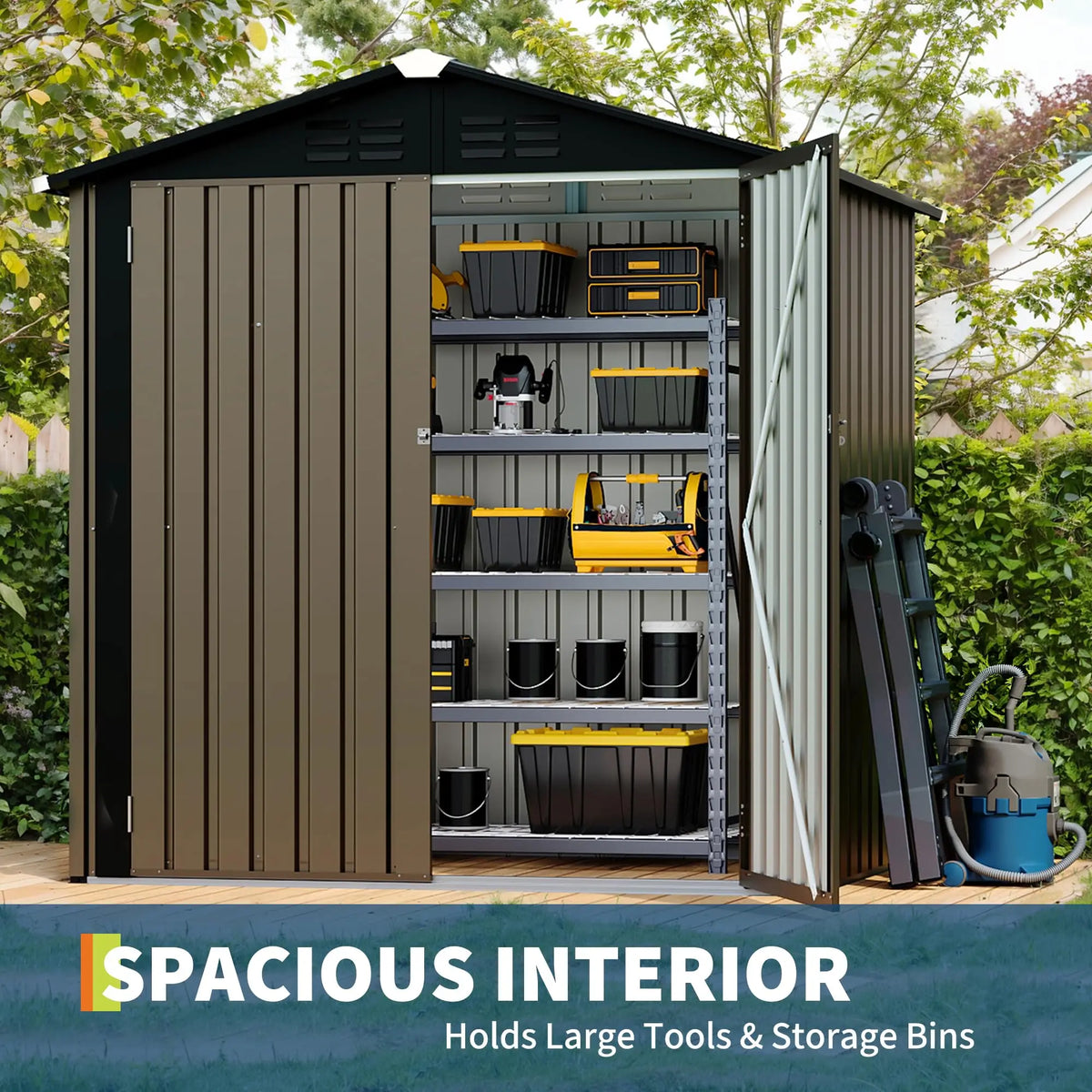6x4FT Outdoor Metal Storage Shed, 130 Cu Ft Galvanized Steel Garden Tool Shed With Sloped Roof, Lockable Door, Window And Vent