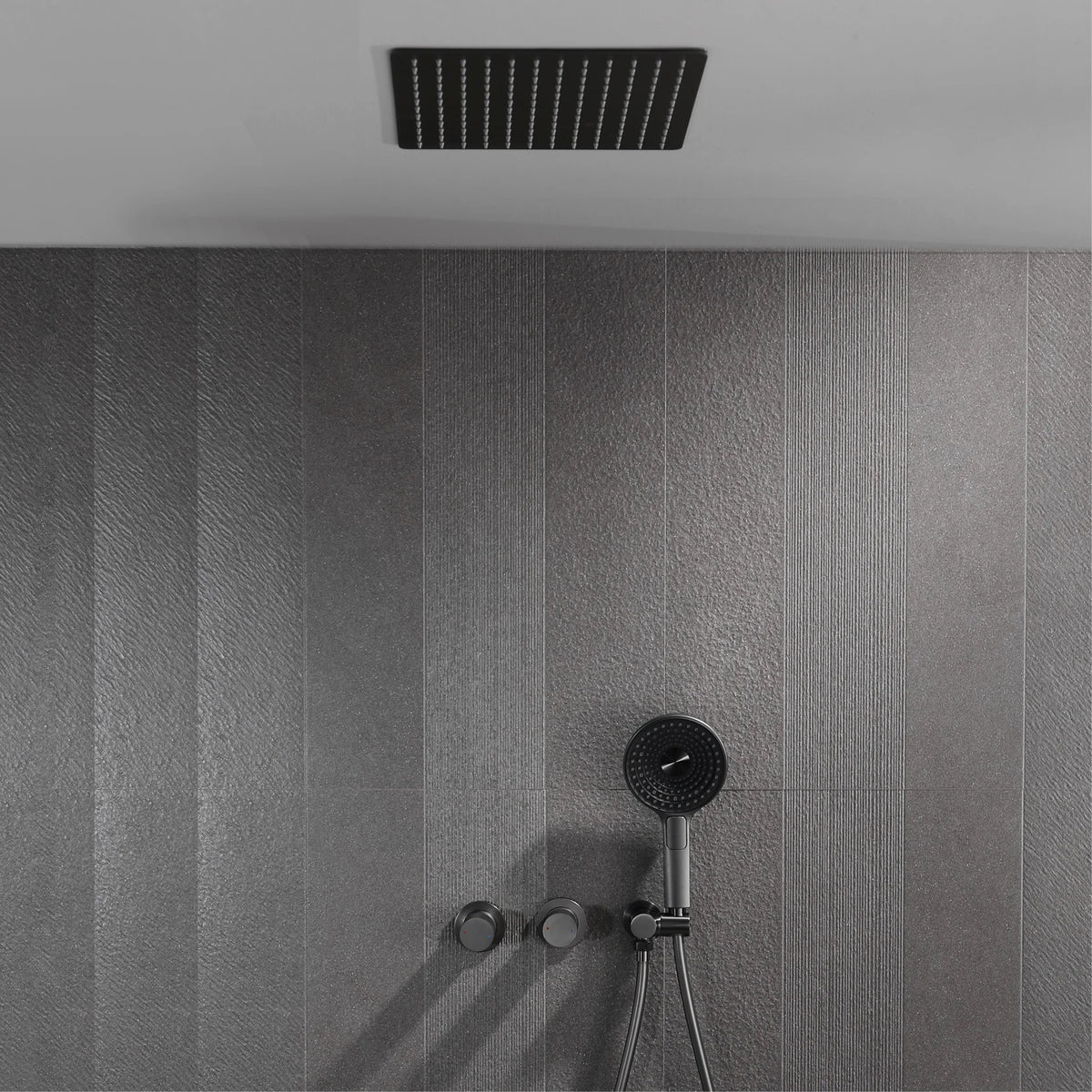 AITANA Minimalist Gun Grey Brass Ceiling Shower System Hidden Embedded Dual Handle Cold and Hot Water 2-Function Bathroom Mixer