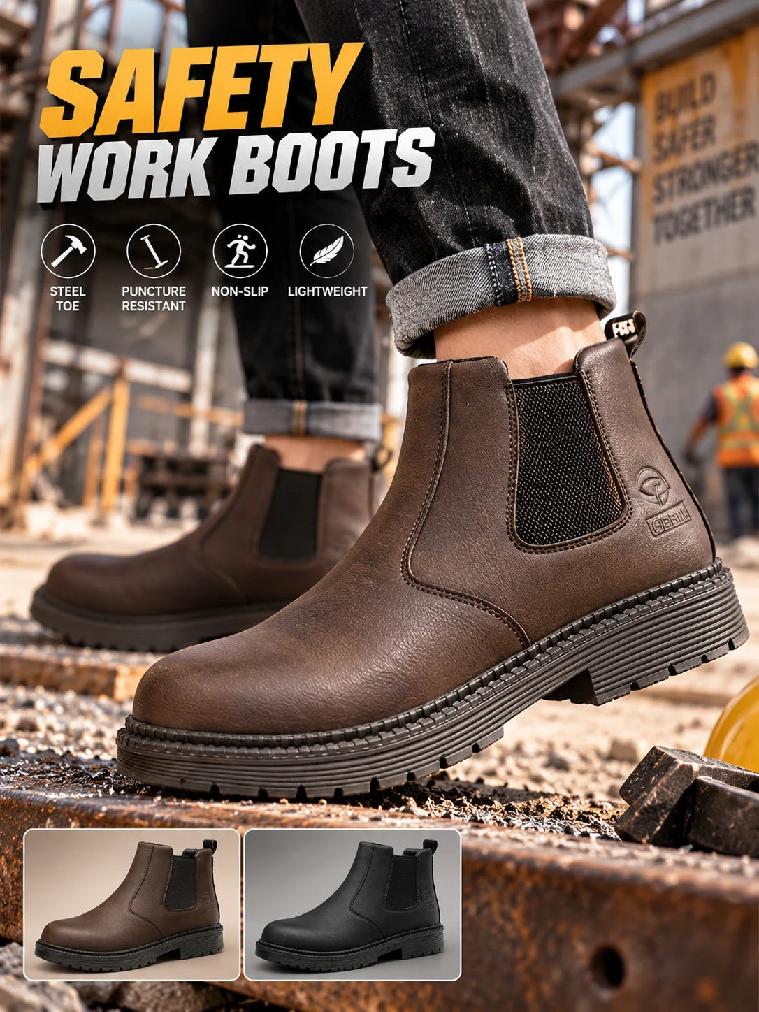 Anti-Crush and Anti-Puncture Work Shoes: High-Top, All-Season, Cowhide Upper, Safety Sole