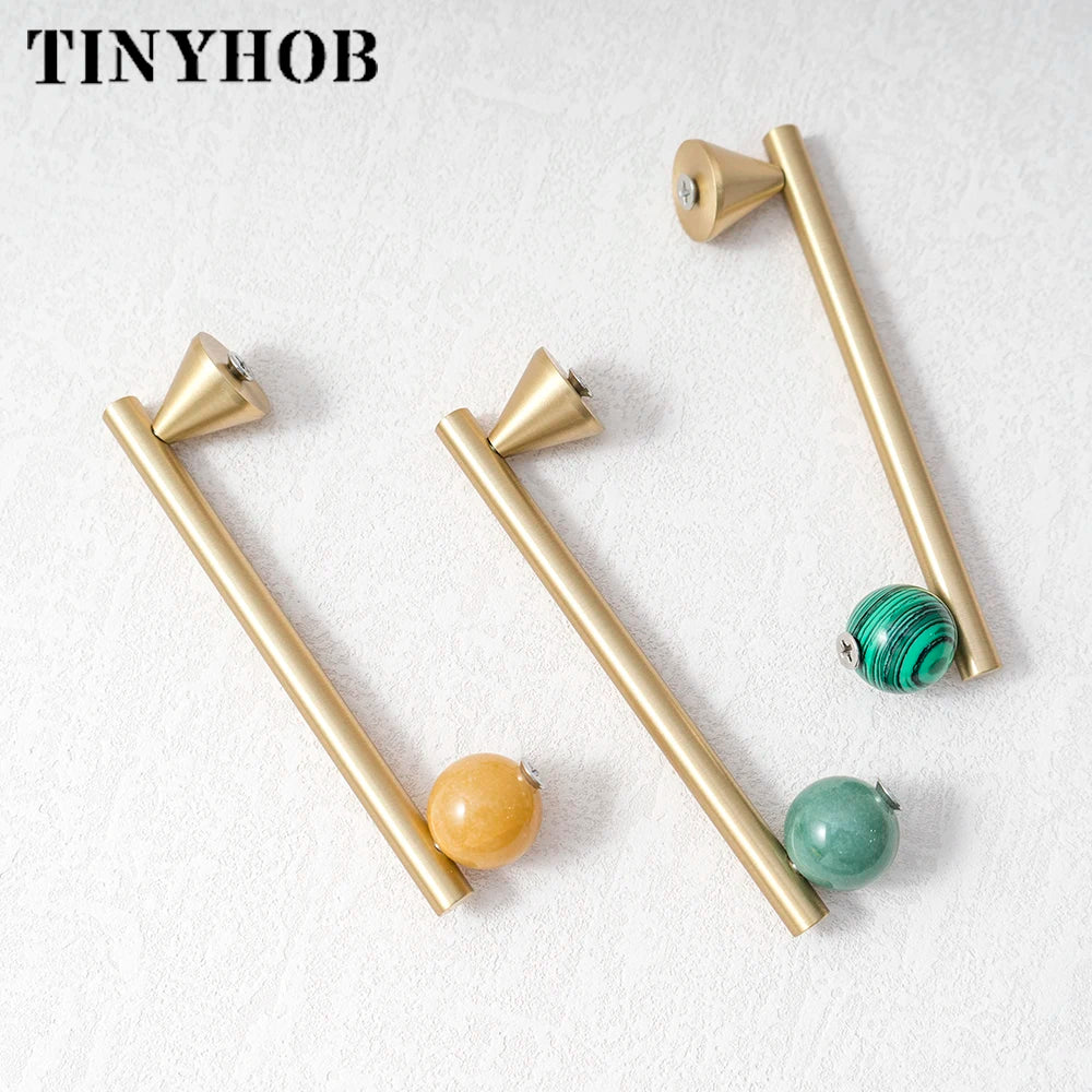 Natural Crystal + Brass Furniture Handles for Kitchen Cupboard Drawer Pulls Home Decor/ Pink Cabinet Hardware Decorative Knob
