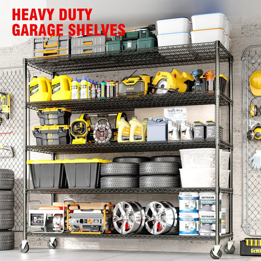 Heavy-Duty Rolling Metal Shelving for Real Storage with Wheels Storage Shelves Metal Shelving Units 5 Tier 2640 lb Capacity