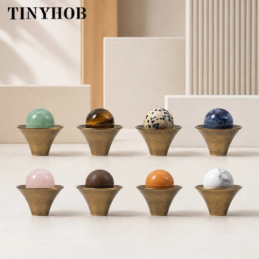 Tinyhob Vintage Antique Bronze Spotted Stone Kitchen Cabinet Furniture Handle with Base / Brass Cupboard Pull Shoe Cabinets