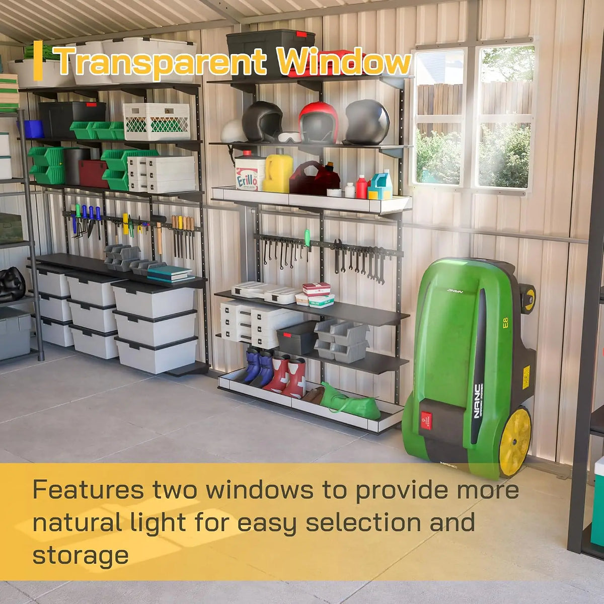 12x20 FT Outdoor Storage Shed, Large Metal Garage Shed, Spacious Vehicle Equipment Storage, Reinforced Double Hinged, Custom
