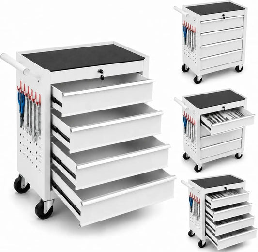 Tacleekii 24 in Rolling Tool Chest with Wheels 4-Drawer Lockable Tool Box Storage Cabinet - Locking System Drawer Liners Mobile Tool Cart for Garage Workshop