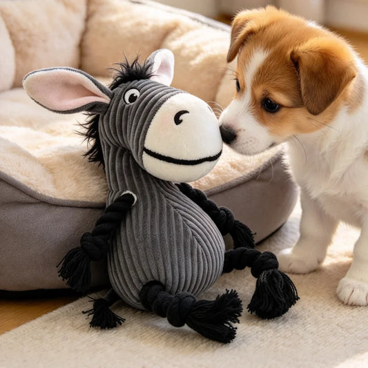 Dogs Cartoon Donkey Plush Toy Indestructible Safe Small Dog Animal Rope Toys With Squeaker Pet Tooth Chew Puppy Toys Resistant