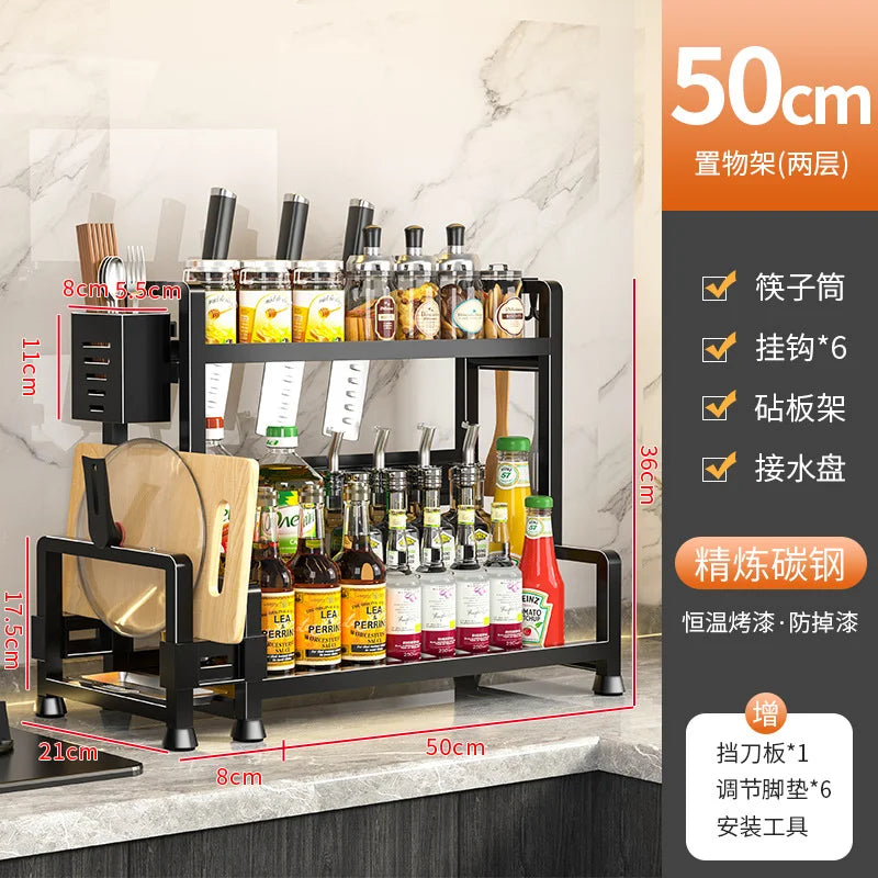 Space-Saving 2-Tier Freestanding Spice Rack, Multifunctional Kitchen Countertop Storage Organizer for Seasoning & Condiment Jars