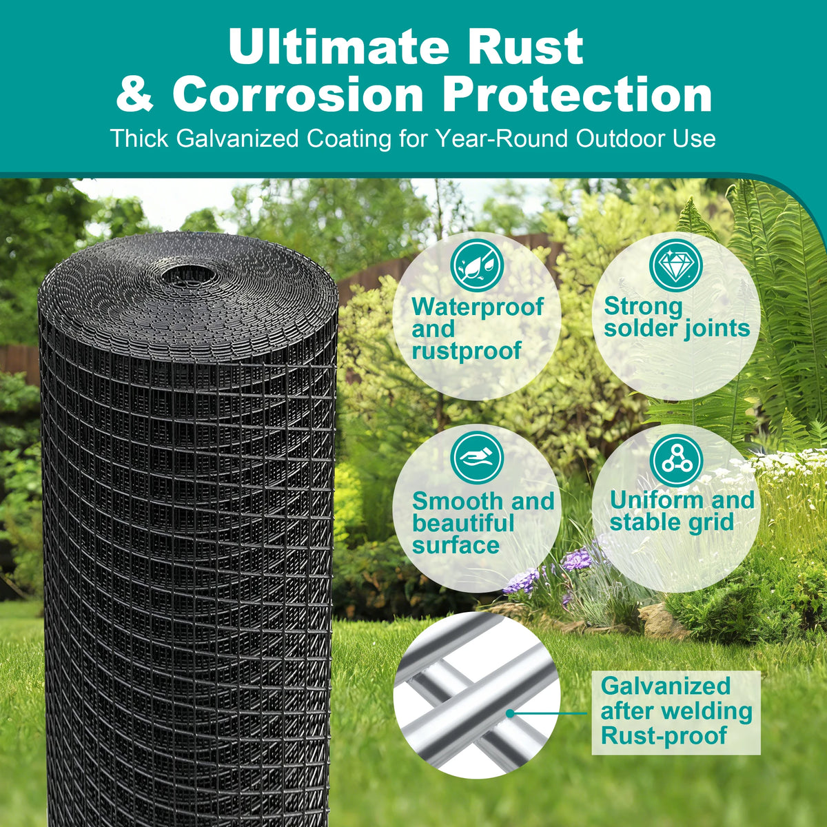 Black Hardware Cloth, 1/2 inch 19 Gauge PVC Wire Mesh Roll Welded Wire Fence for Poultry Netting, Chicken Coop & Pet Cage